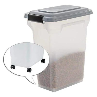 Afbeelding van Iris Ohyama, Doos, Voedselcontainer, Kunststof voedsel met deksel, wielen en schep, L36,5 x D25 H44 cm, Luchtdicht, BPA vrij, Voor honden katten, ATS M, Iron Grey