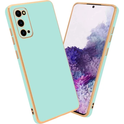 Afbeelding van Cadorabo Hoesje geschikt voor Samsung Galaxy S20 in Glossy Mintgroen Goud Beschermhoes Case Cover van flexibel TPU silicone en met camerabescherming