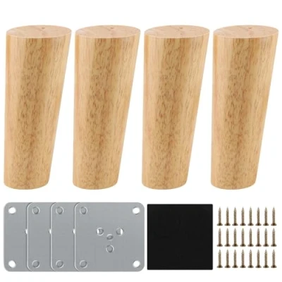 Afbeelding van houten tafelpoten, 12 cm 4 stuks vervangende bankpoten, massief hout, conisch meubelpoten, sokkelpoten, tafelvoet van eiken, meubelpoten met montageplaten en schroeven voor sofa,