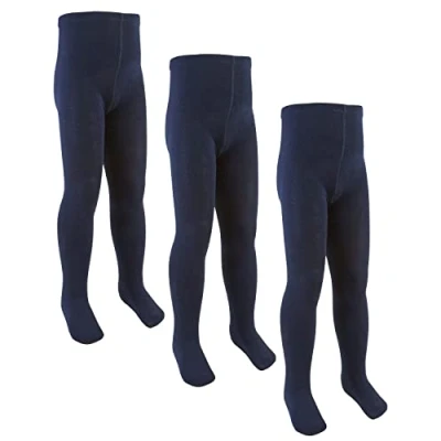 Afbeelding van 3 paar meisjes kinderen katoen rijk zacht rekbaar gebreid schooluniform dagelijkse panty leeftijd 2 13 jaar, marineblauw, 5 6 jaar