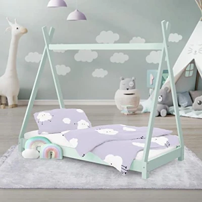 Afbeelding van Kinderbed Tipi met lattenbodem 70x140 cm Mint gemaakt van hout ML Design