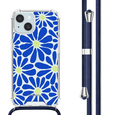 Afbeelding van Apple iPhone 15 Hoesje Kunststof iMoshion Softcase/Koordhoesje/Backcover Cobalt Blue Flowers Connect Telefoonhoesje
