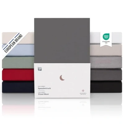 Afbeelding van Blumtal® Premium Jersey Hoeslaken 120 x 200 15 cm Antraciet Topper Oeko TEX gecertificeerd 100% Katoen Set van 2