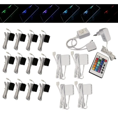 Afbeelding van Trango Set van 12 RGB Kleur Veranderende LED Glazen Randverlichting 5022 incl. Afstandsbediening Kastverlichting I Vloerverlichting Vitrine Verlichting Clips Meubelverlichting