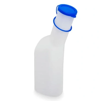 Afbeelding van Urineflessen voor mannen 1000ml, ARNOMED urinefles melkachtig met blauwe dop, PP vierkant, lekvrije mannen, noodurinefles op reis