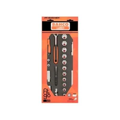 Afbeelding van Bahco Foaminlay Fit&amp;Go 1/3 met doppen en toebehoren 1/4&quot; 3/8&quot; 33 delig retailverpakking FF1E2504EH