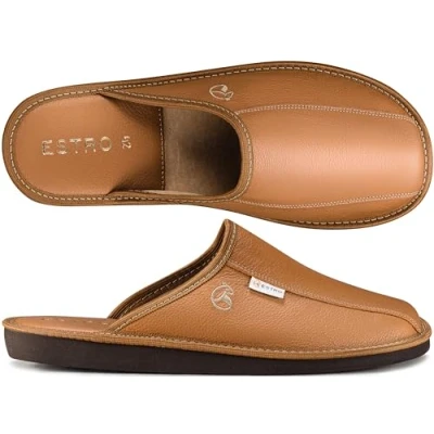 Afbeelding van Herenpantoffels Huisschoenen Leer Thuis Instappantoffels Herenslipper Memory Foam Traagschuim RUST (43, Goud)