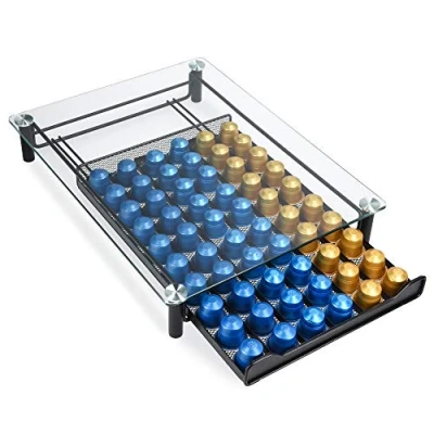 Afbeelding van Navaris espresso capsulehouder met lade Koffiecuphouder Opbergbox geschikt voor Nespresso cups 60 koffiecups 30 x 40 6,5cm Zwart