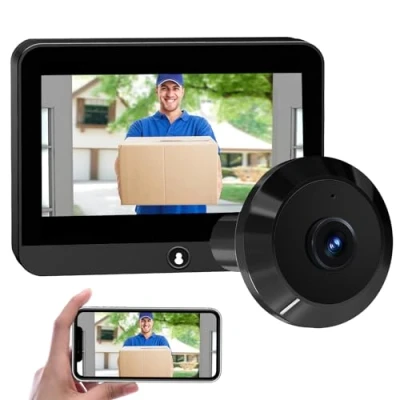Afbeelding van Draadloze videofoon, wifi, 1080p, video intercom, deurintercom, draadloos, deurgaatje, camera, bewaking met 4,3 inch scherm, nachtzicht, bewegingsdetectie, batterij 5000 mA