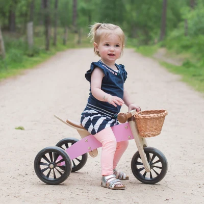 Afbeelding van Loopfiets vanaf 1 jaar Smart Bike 4in1 retro pink inclusief stuurmandje Bandits and Angels