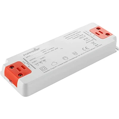 Afbeelding van Poppstar Slim Trafo 24 V (voor 0,3 tot 30 Watt LEDs) Ultra Vlakke LED Transformator 230V AC / 24V DC 1,25A