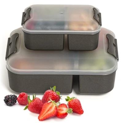 Afbeelding van Hausfelder lunchbox set van 2, met vakken, bento box voor volwassenen en kinderen (SpaceBlack, 1 x groot, klein)