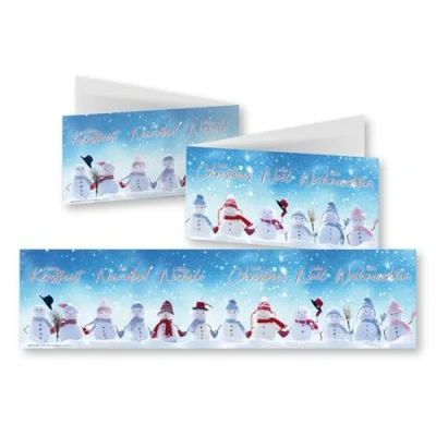Afbeelding van Edition Colibri 10 Panorama XL kerstkaarten: sneeuwpoppen incl. envelop, sneeuwpop kerstkaartenset, vouwkaarten met enveloppen, Vrolijk Kerstmis, Feliz Navidad, Buon Natale (11158)