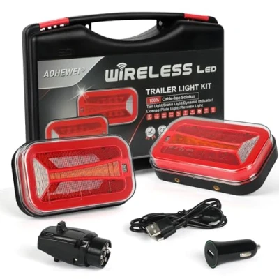 Afbeelding van AOHEWEI magnetische draadloze LED aanhangerachterlichten set 12/24 V, kabelvrij waterdicht dynamische achterlichten met magneet ECE EMC goedgekeurd voor aanhangwagen, vrachtwagen, caravan