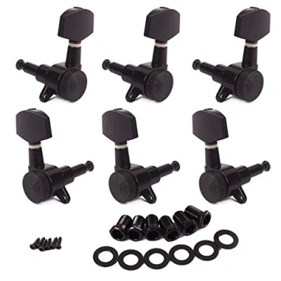 Afbeelding van Alnicov Locked String Tuning Pegs sleutel Tuners Machine Hoofden (3R3L) Voor Akoestische Elektrische Gitaar Lock Schaller Stijl Zwart