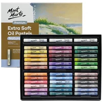 Afbeelding van MONT MARTE Extra zachte oliepastels, natuurlijke tinten, premium 39 stuks, diverse oliepastelkleuren, levendig en boterig, veelzijdige kunstpastelkleuren voor mengen, gelaagdheid