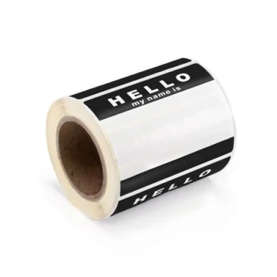Afbeelding van &#039;Hello My Name is&#039; Stickers/Naamlabel Tags 250 Zwart &amp; Wit 8cm x 6cm