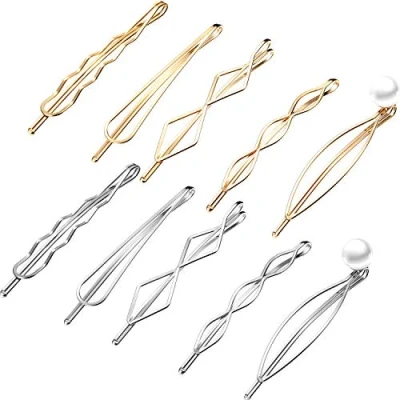 Afbeelding van 10 stuks geometrische metalen haarspelden, minimalistische sierlijke metaal, haaraccessoires voor dames, hoofddeksels, 5 stijlen (goud, zilver)