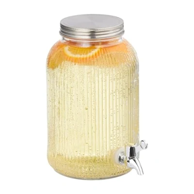 Afbeelding van Relaxdays drankdispenser geribbeld 4 liter met kraantje glazen limonadetap