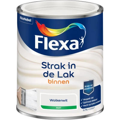 Afbeelding van flexa strak in de lak binnenlak mat wolkenwit 0.75 ltr
