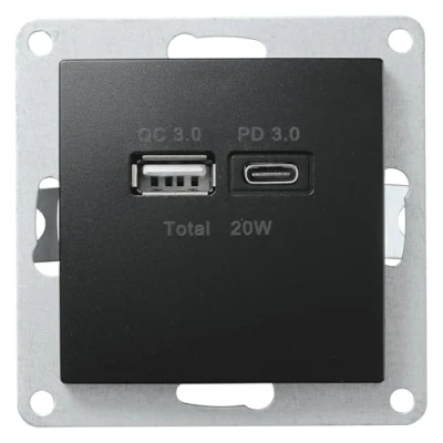 Afbeelding van USB oplaadaansluiting FLAIR 2 weg, 3,4A, A C laadbus, matzwarte laadbus voor woonkamer, slaapkamer, keuken, kantoor