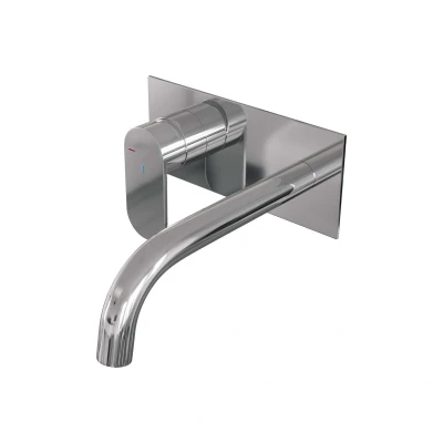 Afbeelding van Brauer Chrome Edition Wastafelmengkraan inbouw gebogen uitloop rechts hendel breed plat afdekplaat model C2 chroom