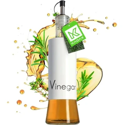 Afbeelding van Kadax dispenser voor vloeibare specerijen, glazen fles met stalen elementen, olie, azijn, vinaigrette, oliereservoir, olijfoliedispenser (vinaigrette, wit)