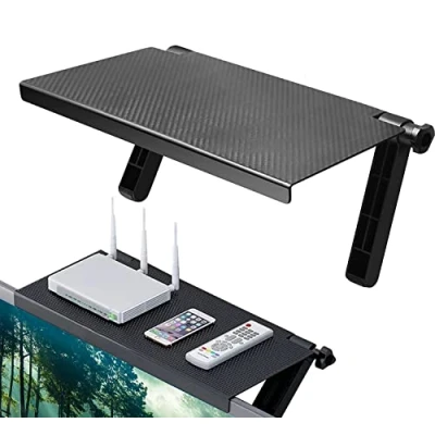 Afbeelding van Scherm bovenste plank, 33 x 16 cm, verstelbaar beeldschermrek, tv top, rek, monitor opbergrek voor luidsprekers, mediaboxen, routers, afstandsbediening, spelconsole