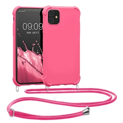 Afbeelding van kwmobile telefoonhoesjegeschikt voor Apple iPhone 11 Hoesje van siliconen met telefoonkoord In neon roze