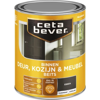 Afbeelding van Ceta Bever Binnenbeits Deur, Kozijn &amp; Meubel Zijdeglans Ebben 0120 0,75 liter Blanke lak Beits