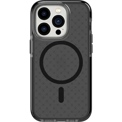 Afbeelding van tech21 T21 9837 iPhone 14 Pro Evo Check Compatibel met MagSafe Schokabsorberend en slank beschermend telefoonhoesje 15 voet FlexShock Multi Drop Bescherming extra knoppen Smokey Zwart