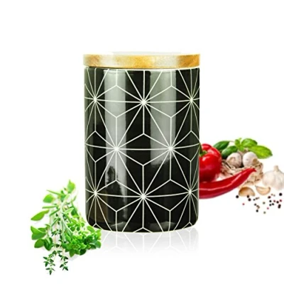 Afbeelding van Sendez voorraaddoos 800 ml met houten deksel rubberen afdichting porselein doos #2