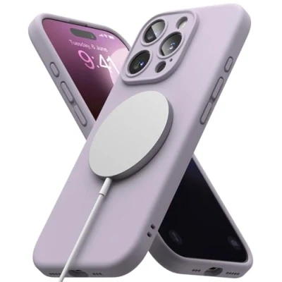 Afbeelding van Ringke Silicone Magnetic Compatibel met iPhone Pro Max Case, Cover Magnetisch Draadloos, Schokabsorptie Flexibele Soft Feel Hoesje Light Purple
