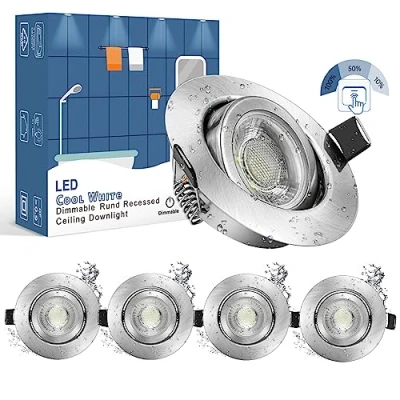 Afbeelding van Wowatt 5 Stuks 7W LED Badkamer Plafondlampen 3 Niveaus Dimbaar 700lm Heldere Draaibare Platte Inbouwspot IP44 6000K Koud Wit Badkamerinbouwspot AC 230V Vervangt 70W Halogeen Plafondverlichting