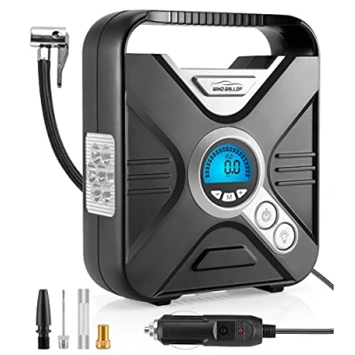 Afbeelding van WindGallop Portable Air Compressor 12v Luchtcompressor Auto Fietspomp Elektrische Digitale Bandenpomp Draagbare Luchtpomp met Bandenspanningsmeter Ventieladapters LED licht (Zilver)