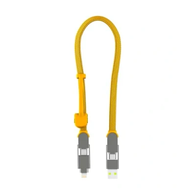 Afbeelding van Rolling Square inCharge XL 30 cm Kabel USB C, Universele Kabel, Cadeau voor Mannen, Mobiele Oplader 6 in 1, Hightech Gadget, Geel, Lightning van 100 W
