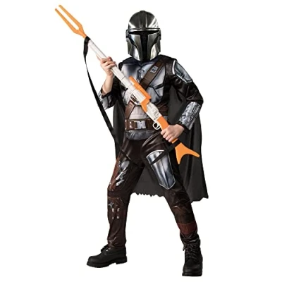 Afbeelding van Rubies Mandalorian kostuum, kostuum voor kinderen, inclusief pak met gewatteerd pantser, mantel en masker, 10 12 jaar (137 149 cm)