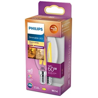 Afbeelding van Philips LED Kaars Transparant 60 W E14 Dimbaar warmwit licht
