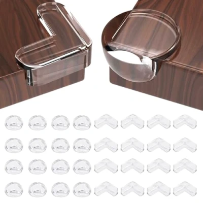 Afbeelding van randbescherming voor baby&#039;s, 32 stuks, zelfklevend, siliconen, transparant, 2 vormen, tafelrandbescherming, meubels, baby en kinderbeveiliging