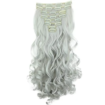 Afbeelding van CAISHA XXL 45cm 8 Delige Set CLIP IN EXTENSIONS Haarextensies Haarstukje Golvend Lichtgrijs CES28 1