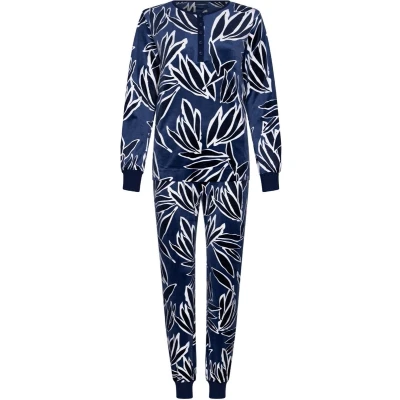 Afbeelding van Duurzame velours pyjama bamboebladeren Blauw Maat 46