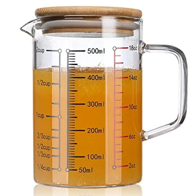 Afbeelding van TAMUME Glazen maatbeker met deksel, meervoudige schaal voor de keuken (500 ml)