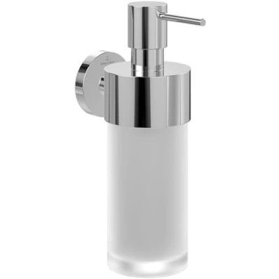 Afbeelding van Villeroy &amp; Boch Elements Tender Zeepdispenser, zeepdispenser voor badkamer, wandmontage, van gesatineerd glas met houder zink, inhoud 230 ml, chroom
