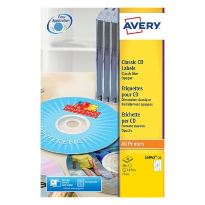 Afbeelding van Etiket Avery L6043 25 CD wit 50stuks