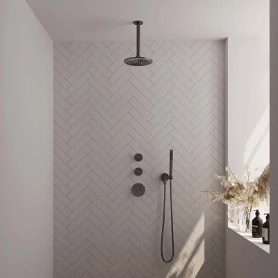 Afbeelding van Brauer Gunmetal Edition Regendoucheset inbouw hoofddouche 20cm plafondarm 3 gladde knoppen handdouche staaf 1 stand PVD geborsteld