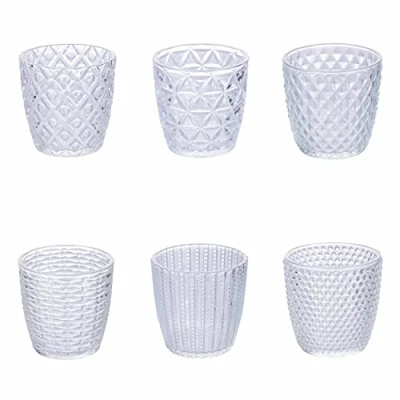 Afbeelding van Set van 6 drinkglazen 380 ml glas met reliëf oppervlak Geometrie Clear