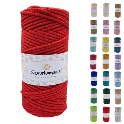 Afbeelding van Sznurkomania, Netuno katoenen koord, 3 mm, 100 m, 46 kleuren, gehaakt gevlochten macramégaren, premium garen, macramé touw, rood