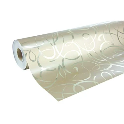 Afbeelding van Clairefontaine Ref 211892C Premium lange rol inpakpapier (enkele rol) 70cm breedte x 50m lengte, 80gsm gelamineerd papier goud en zilver wervelingen ontwerp