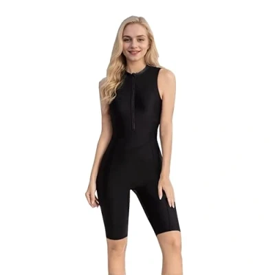 Afbeelding van Vrouwen Zwemkleding met Sleeveless,Zwemkleding,Vrouwen Boyleg One Piece Zwempak,Hoge Hals,Badpak,33 Zuiver Zwart,XL