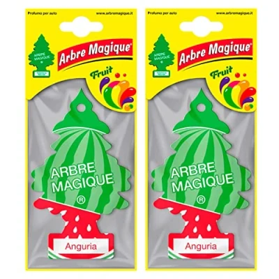 Afbeelding van Arbre Magique Mono, luchtverfrisser voor auto, geur angurie, fris en fruitig, houdbaarheid tot 7 weken, gemaakt in Italië, verpakking van 2 stuks